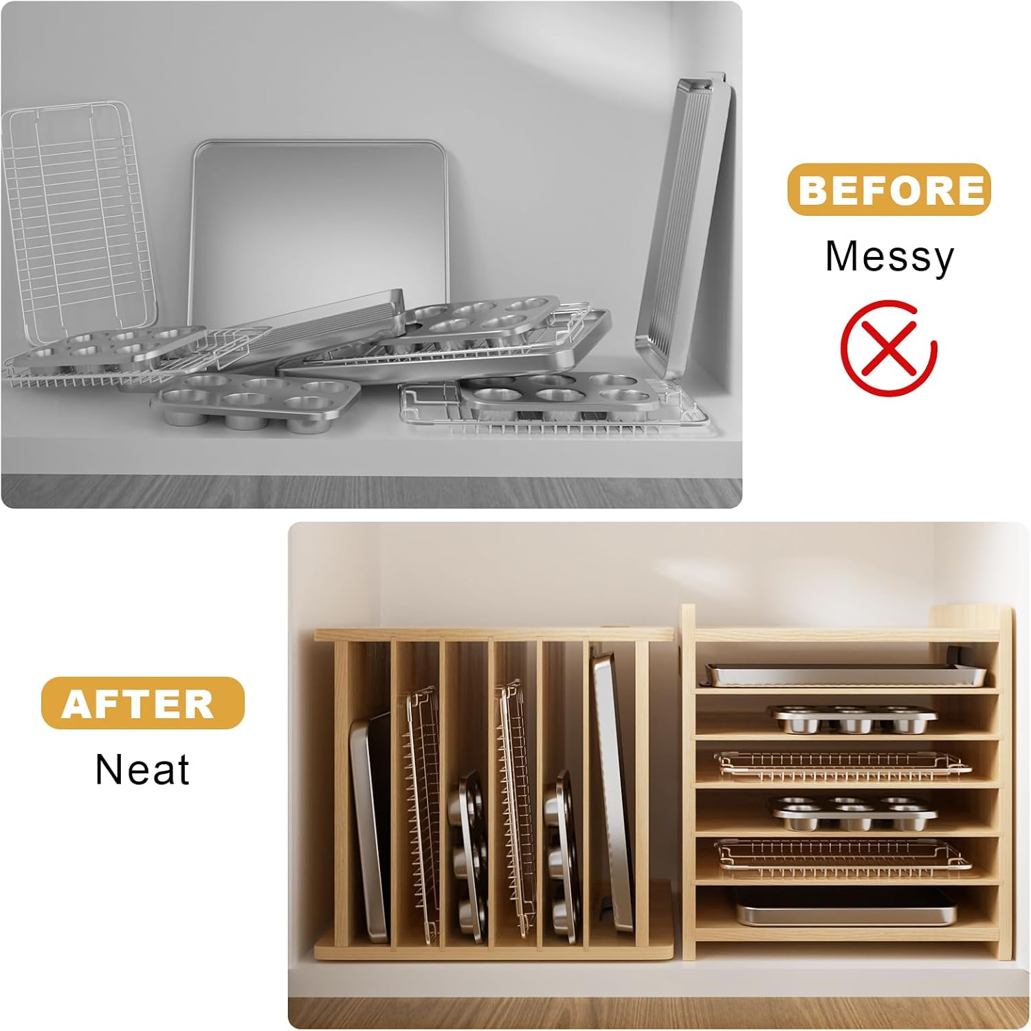 Ahşap Fırın Tepsisi Bölücü Düz - Kitchen Cabinet Baking Sheet Organizer incelemesi ve fiyatı